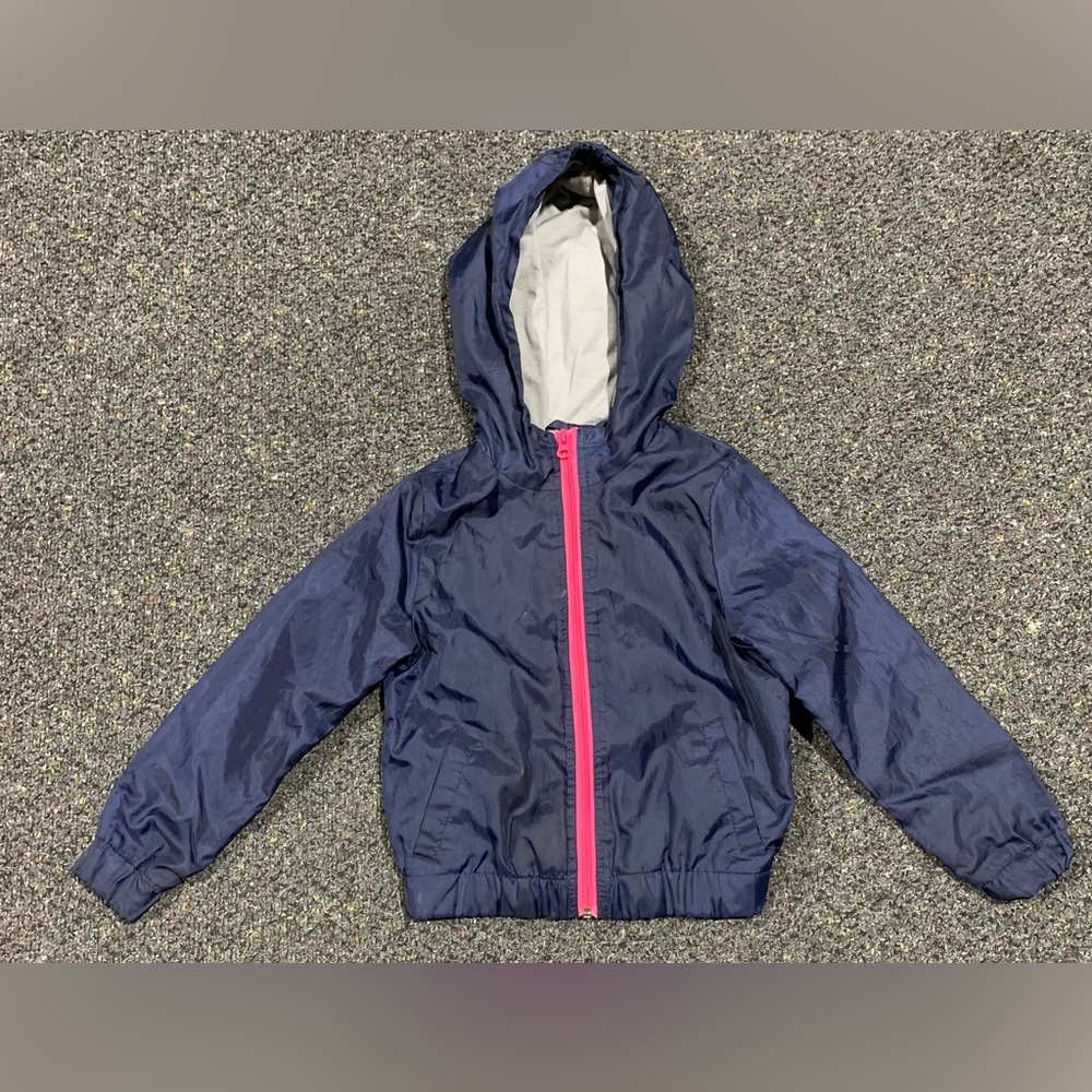 Kids Navy Hooded Jacket with Pink Zipper